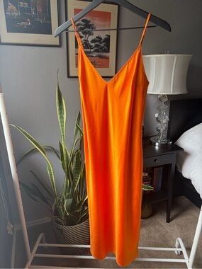 Zara Orange Slip Midi Dress